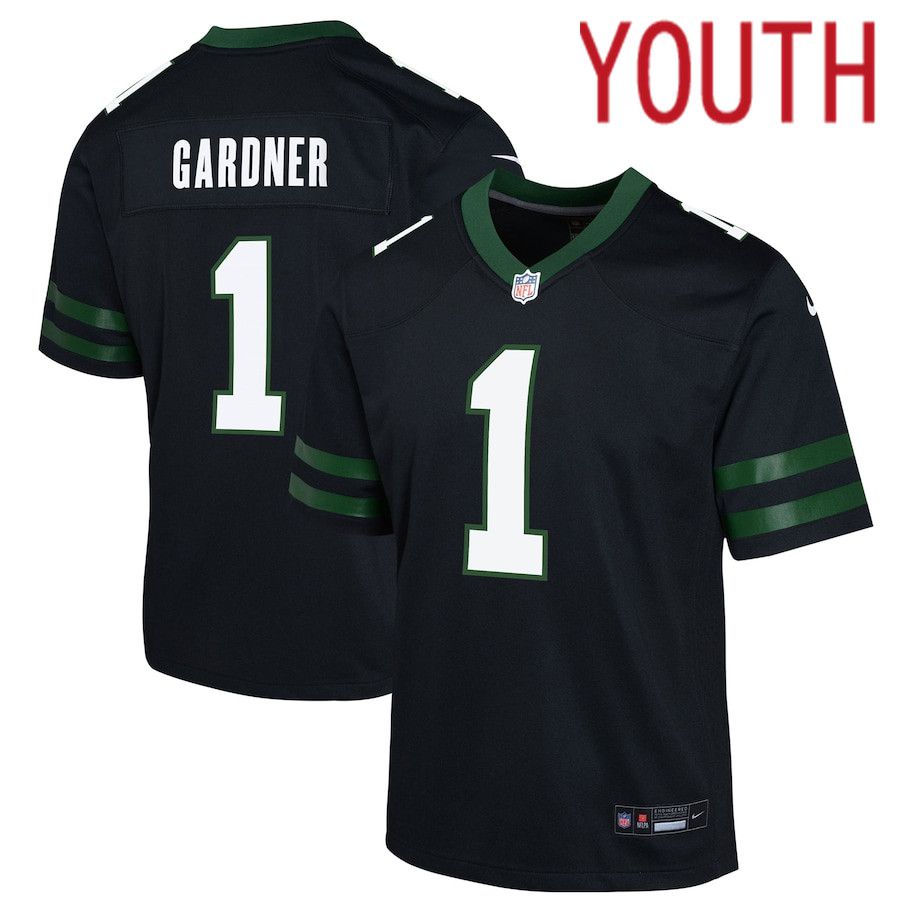 Youth New York Jets #1 Ahmad Sauce Gardner Nike Legacy Black Alternate Game NFL Jersey->->Youth Jersey